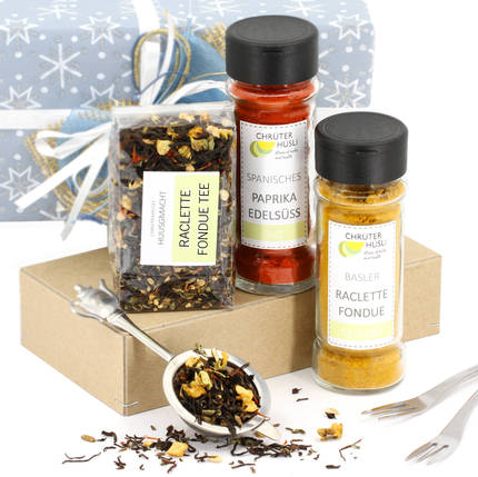 Fondue Raclette Trio-Box - 2 Gewürze, 1 Fondue-Raclette-Tee